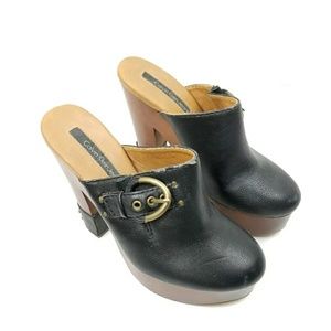 Calvin Klein Clogs Platform Heels Leather Buckle